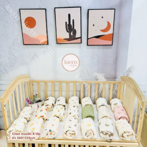 Chăn hè xô Muslin cao cấp 4 lớp khổ rộng, 2 mặt hoạ tiết cho bé từ sơ sinh tới 4-5 tuổi