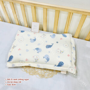 iuem Gối 3 rãnh massage cao 3cm, chống ngạt cho bé từ 6 tháng, vải xô Muslin cao cấp